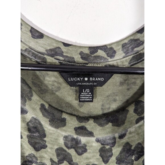 EUC Lucky Brand Green Animal Print Short Sleeve Shirt Dress Women Size L - Picture 3 of 5